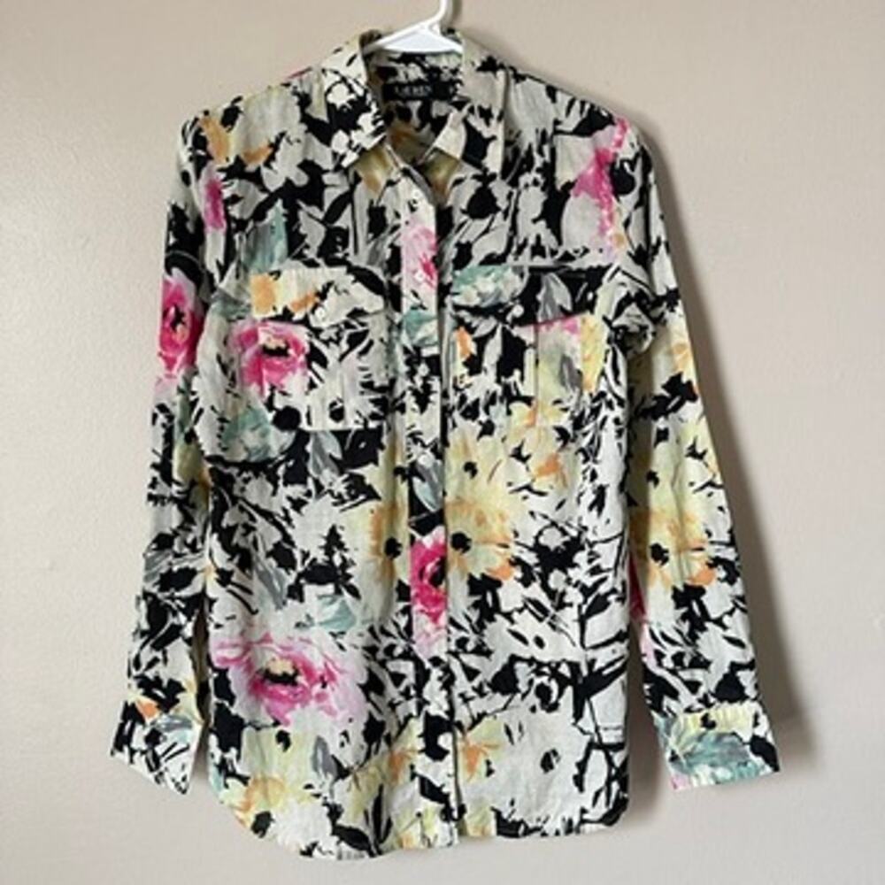 Lauren Ralph Lauren Shirt Womens XS Button Front Blouse Floral Preppy Career
